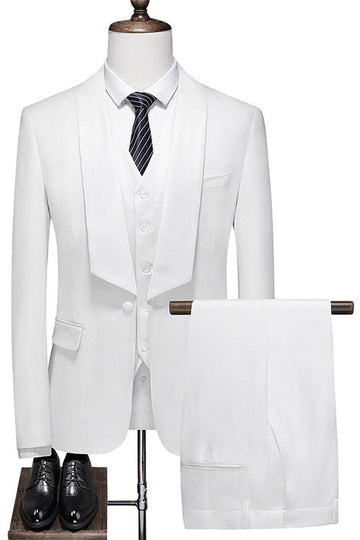 White 3 Pieces Shawl Lapel Men's Wedding Suits